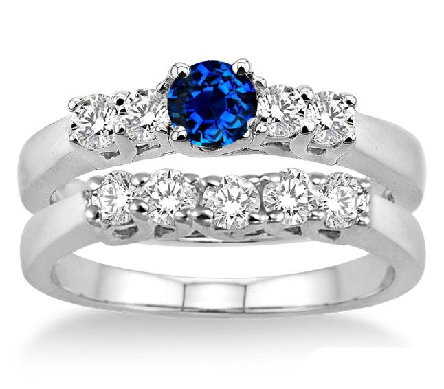 1.5 Carat Sapphire & Moissanite Diamond 5-Stone Engagement Ring Wedding Set in 10K White Gold - Perfect for Bridal Jewelry, Anniversary Gifts & Special Occasions