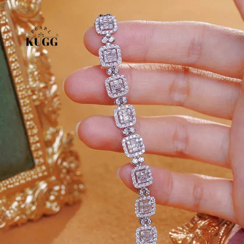 18K White Gold Luxury Square Bracelet for Women - 4.0 Carat Real Natural Diamond Tennis Bracelet | Elegant Party Jewelry Gift for Anniversary, Wedding & Special Occasions