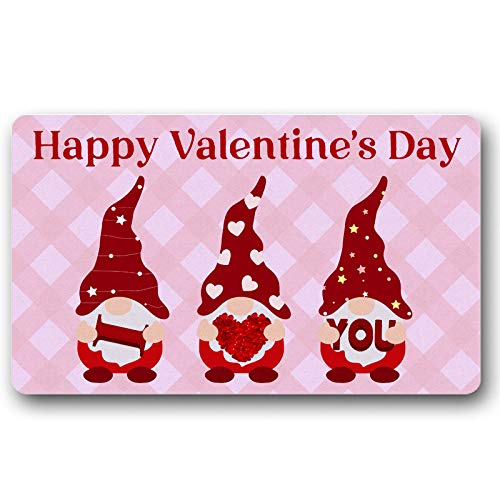 Valentine's Day Gnome Doormat - Non-Slip Welcome Mat for Front Door, 23.6