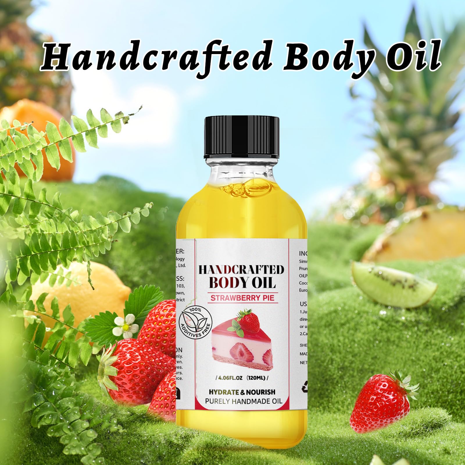 Handmade Coconut Cream Pie Body Oil for All Skin Types - Strawberry Scented, Hydrating & Nourishing Moisturizer for Dry Skin, Massage & Aromatherapy Use