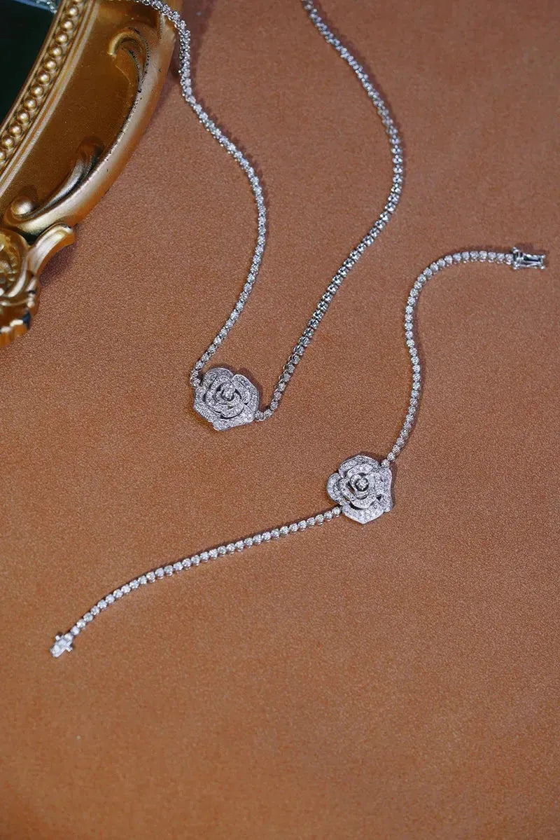 18K White Gold Luxury Camellia Diamond Necklace for Women - 2.85 Carat Natural Diamond Bridal Jewelry - Perfect for Weddings, Anniversaries & Special Occasions