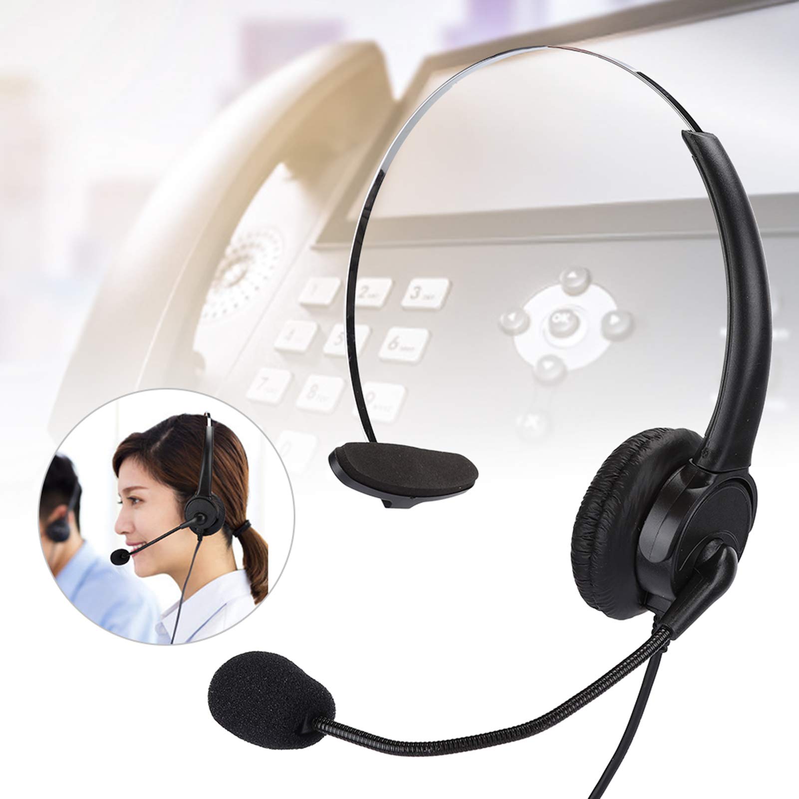 Professional Single-Ear Corded Telephone Headset with Noise-Canceling Microphone - Ideal for Call Centers, Sales, Insurance, Hospitals & Telecom Offices - Compatible with Landline & Office Phones