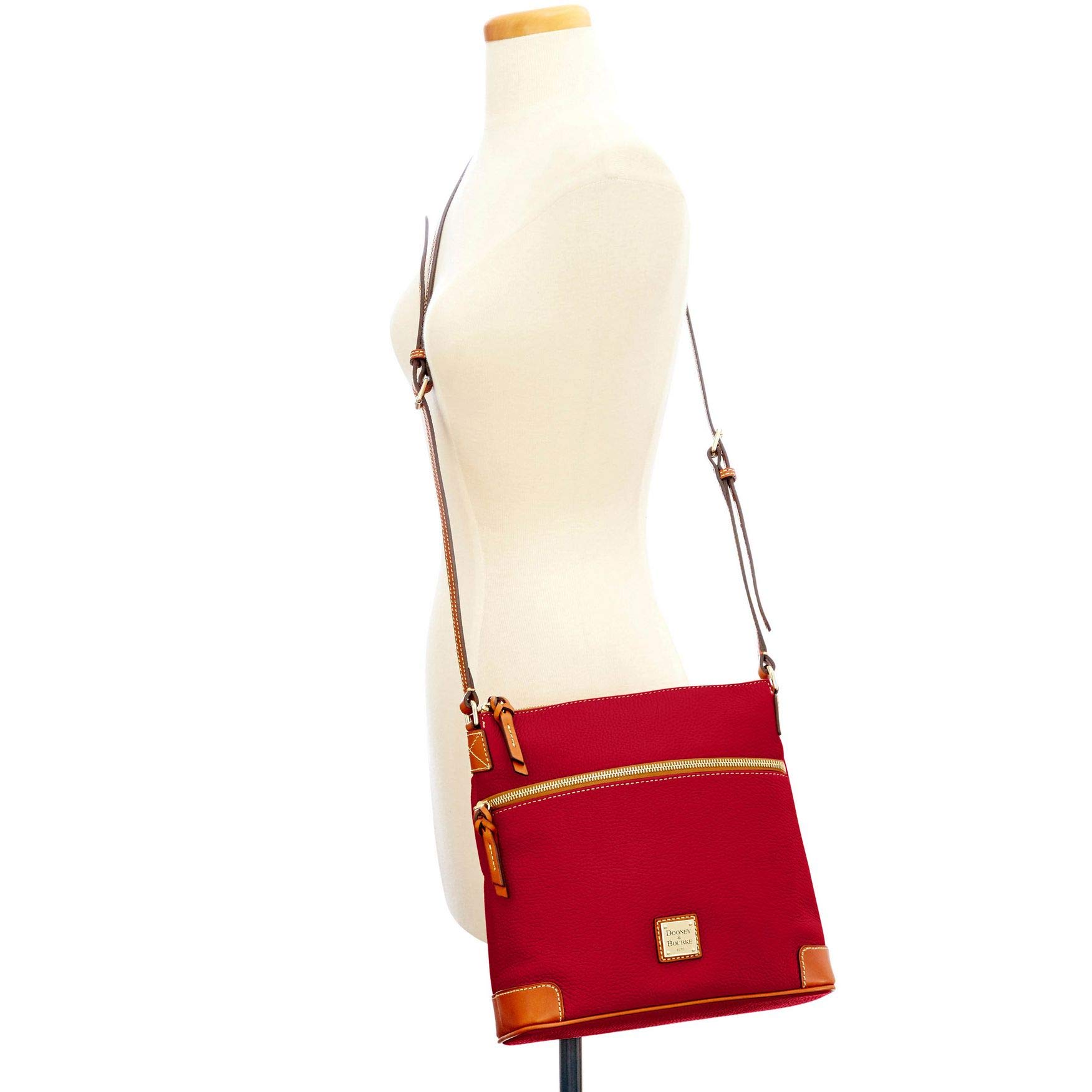 Dooney & Bourke Women's Pebble Leather Crossbody Bag in Cranberry with Tan Trim - Perfect for Work, Travel & Everyday Use