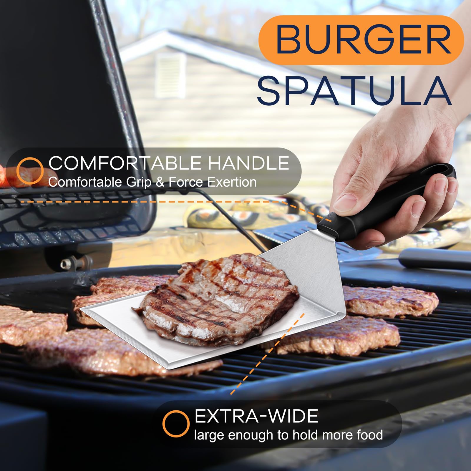**Leonyo 7-Inch Heavy Duty Stainless Steel Hamburger Spatula & Burger Press – Professional Griddle Turner, Smash Patty & Bacon Press for BBQ, Teppanyaki, Flat Top Grill – Perfect for Cheese Burgers, Patties & Home Cooking (Plastic Handle)**
