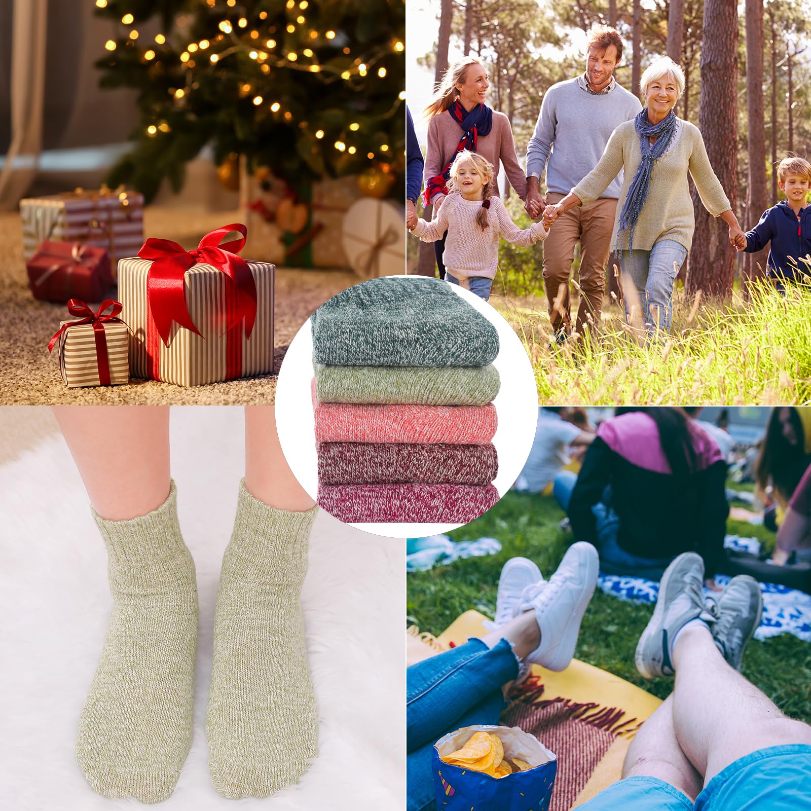 Warm Wool Socks for Women - 5 Pairs Winter Hiking Socks for Outdoor Activities
