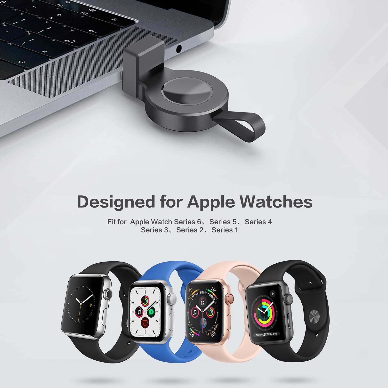 2 Pack Magnetic Wireless Charger for Apple Watch Series 6/5/4/3/2/1/SE (44mm/42mm/40mm/38mm) - Portable USB Fast Charging Pad | Travel, Home & Office Use (Black)