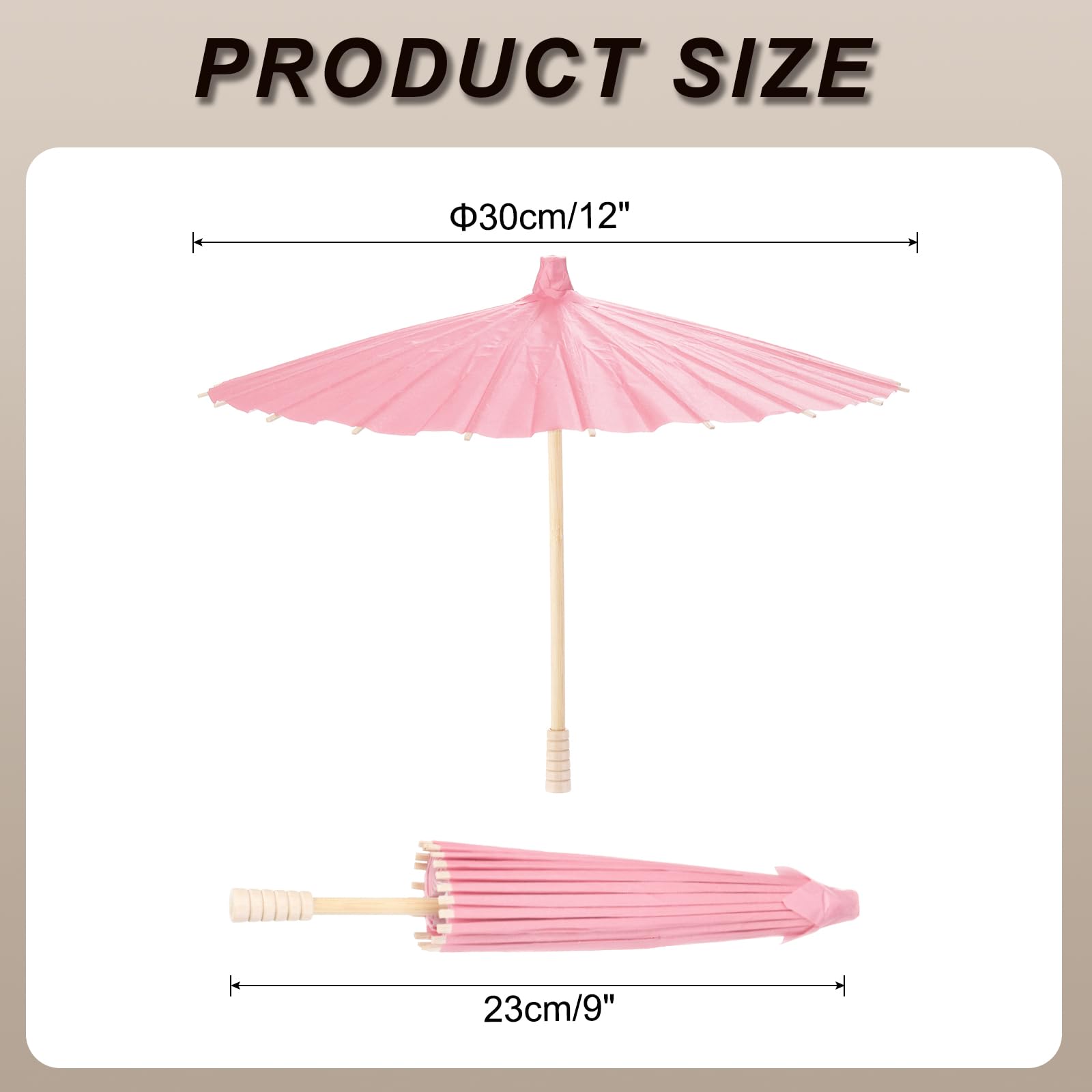 Meccanity 2-Pack 12-inch Pink Paper Umbrellas - Handmade Oil-Paper Parasols for DIY Painting, Photography Props, Wedding & Party Decorations - Perfect for Tropical-Themed Events, Baby Showers, and Garden Parties