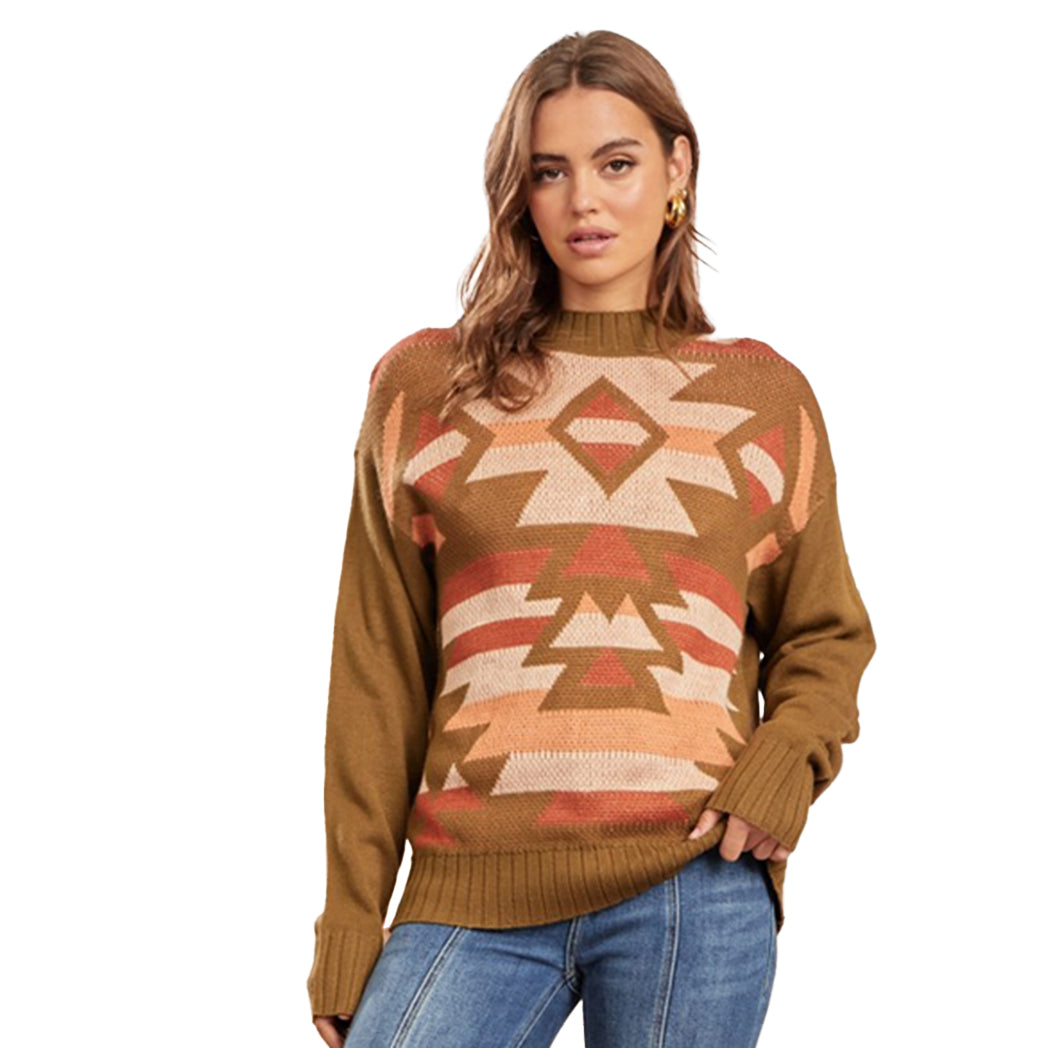 Andree Unit Women's Aztec Jacquard Sweater | Cozy Knit Pullover for Fall & Winter | Perfect for Casual Outfits, Office Wear & Holiday Gatherings