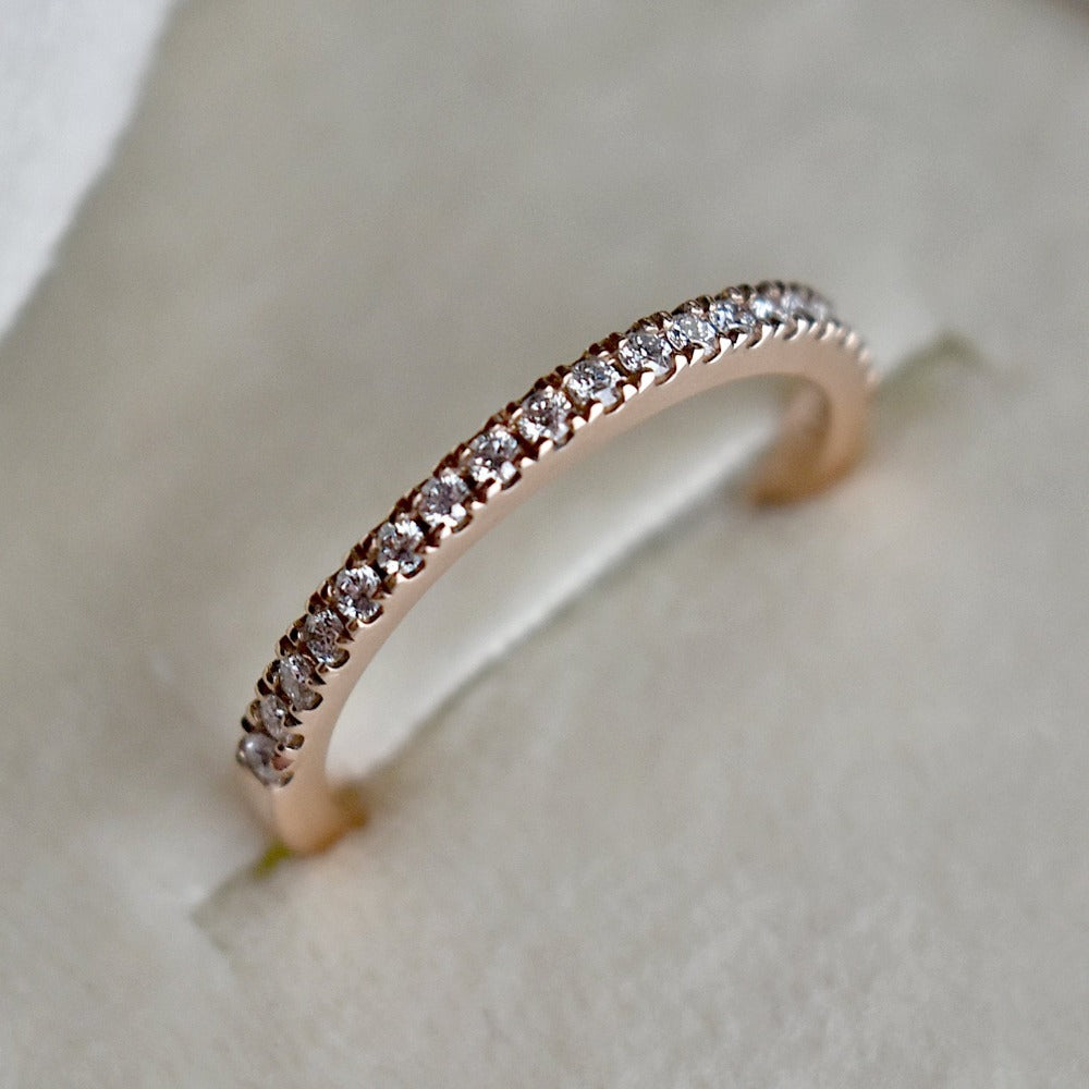 14K Rose Gold Partial Eternity Band Ring - Dainty Stackable Wedding Band for Women - Perfect for Anniversary, Engagement, or Everyday Elegant Jewelry