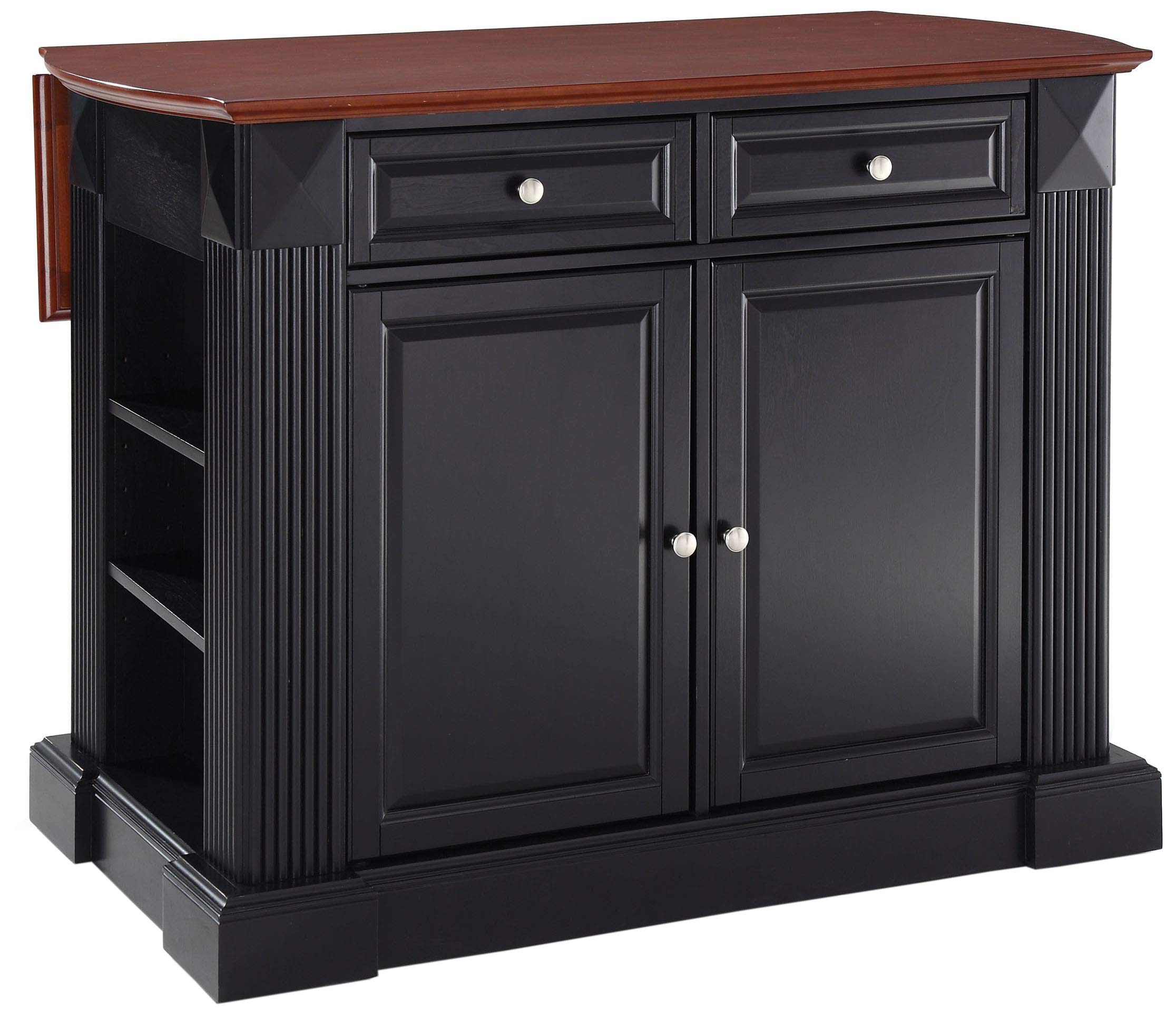 Crosley Furniture Drop Leaf Kitchen Island with Breakfast Bar - Black | Expandable Dining Table for Small Spaces, Kitchen Storage & Entertaining