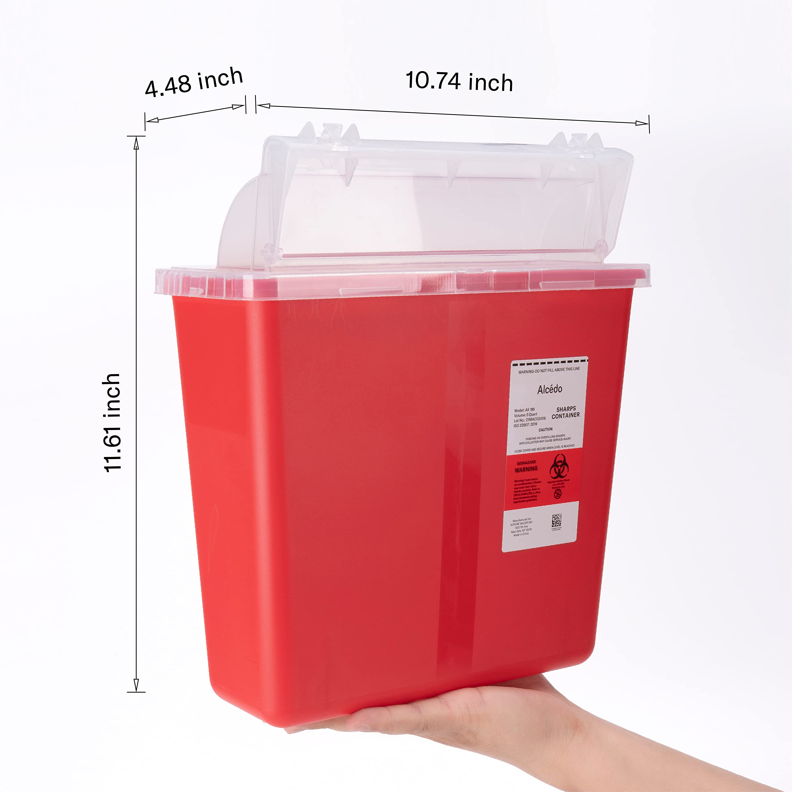 Alcedo 5 Quart Sharps Container (2 Pack) – Biohazard Needle & Syringe Disposal with Mailbox Style Lid – Medical Grade for Home & Professional Use – Ideal for Diabetic Care, Veterinary Clinics & Tattoo Parlors