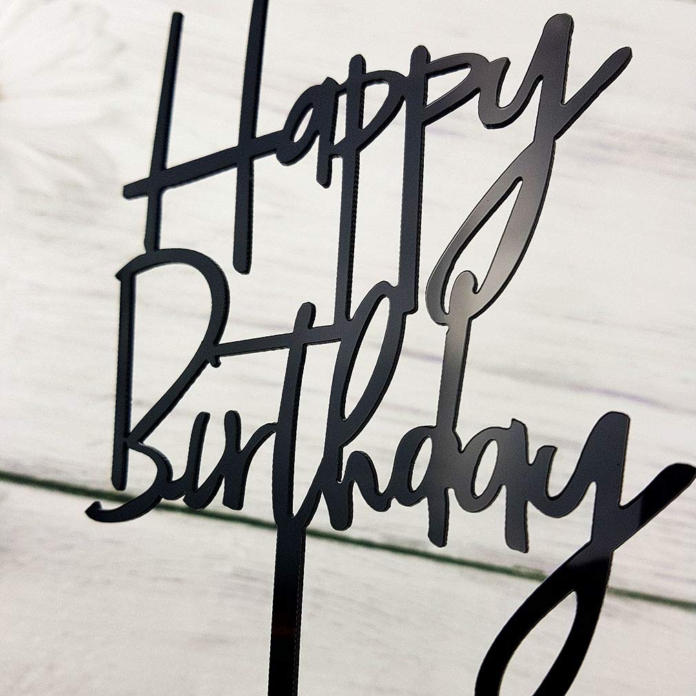 Happy Birthday Cake Topper - Elegant Black Acrylic Party Decoration for Birthday Cakes, Cupcakes & Desserts - Perfect for Birthday Parties, Baby Showers & Special Celebrations