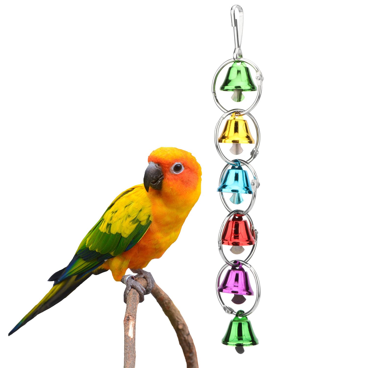 Colorful Parrot Chew Toys with Bells - Hanging Bird Cage Toy for African Grey, Conure & Cockatiel - Durable Swing Chandelier for Parrot Entertainment & Beak Exercise - Perfect for Playtime & Mental Stimulation