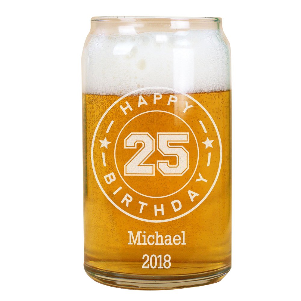Personalized Engraved Happy Birthday Beer Can Glass - Custom Name Gift for Men, Dad, Husband - Perfect for Parties, Celebrations & Special Occasions