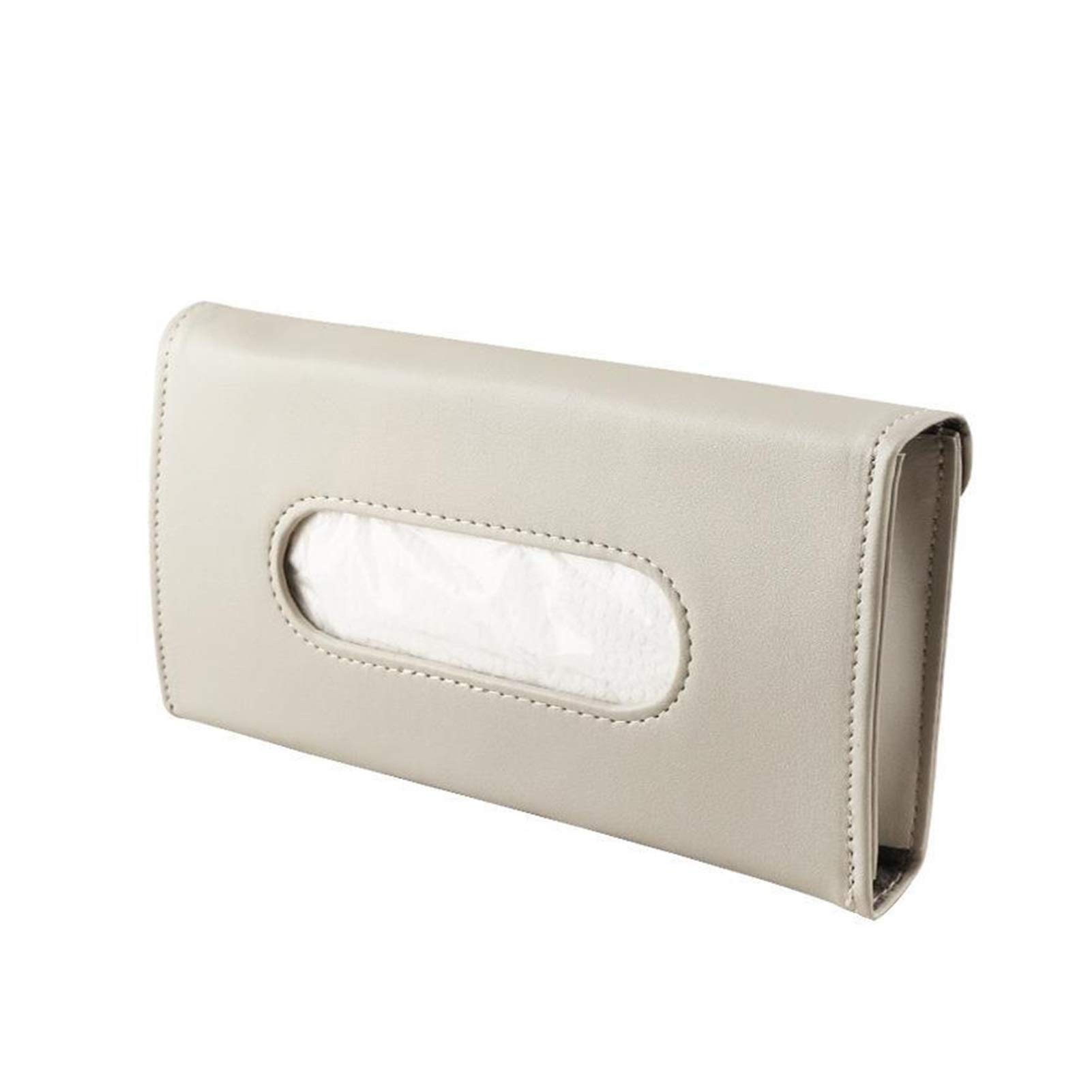 Multifunctional Car Tissue Holder & Sunshade - Beige Leather Hanging Seat Organizer for Paper Towels | Perfect for Road Trips, Commuting & Home Use