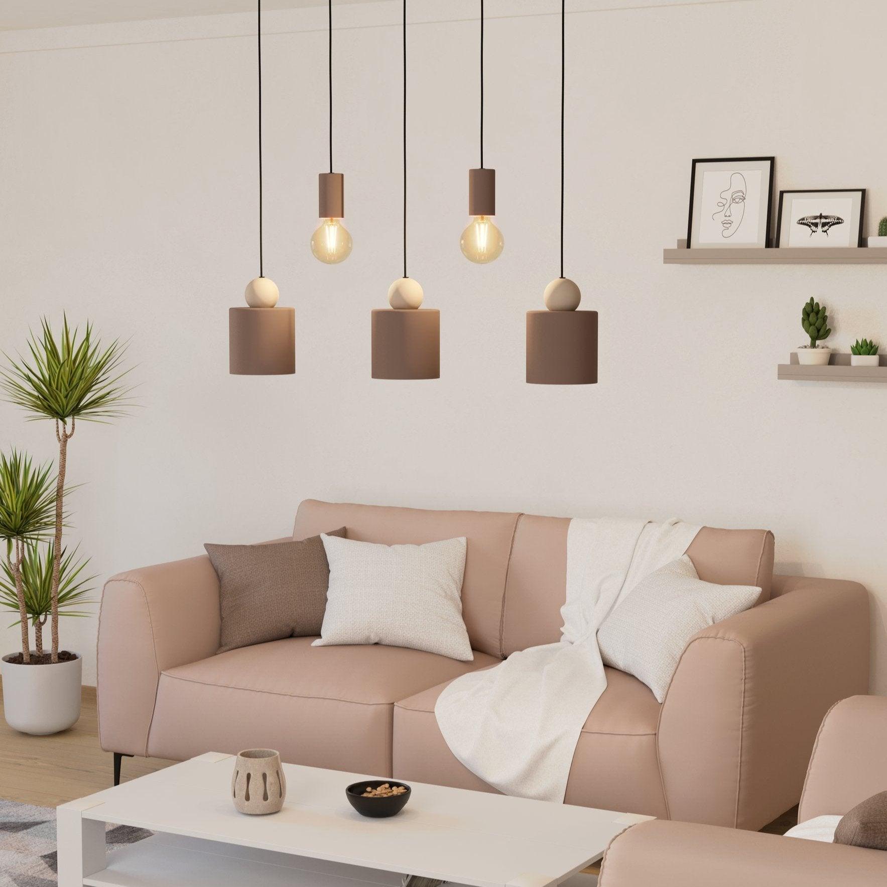 Eglo Gazzola 5-Light Brown Shaded Ceiling Pendant Lamp - Modern Dining Room Lighting Fixture for Kitchen Island, Bar Counter & Restaurant Decor