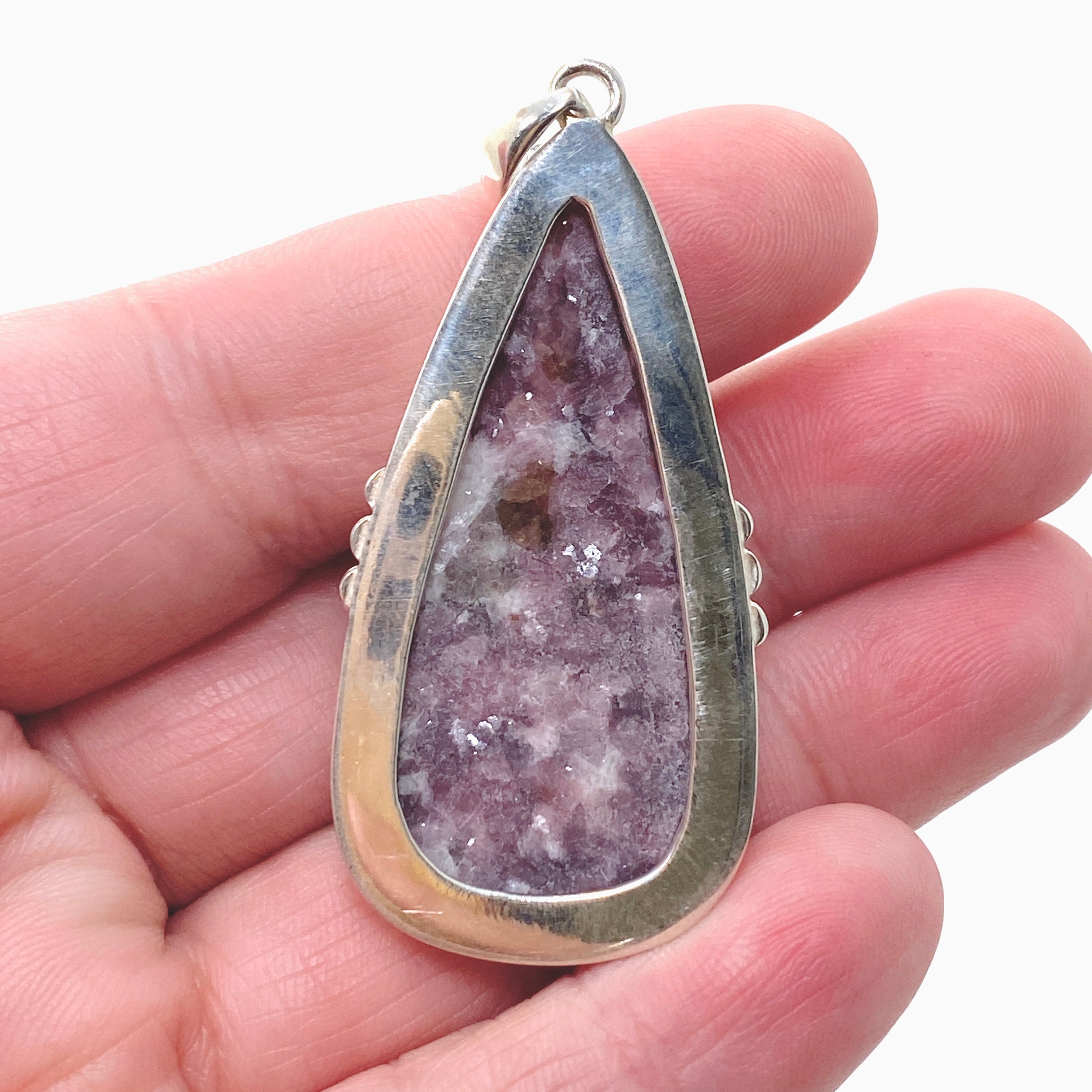 Lepidolite Teardrop Cabochon Pendant in Sterling Silver Setting - KPGJ4612 | Healing Crystal Jewelry for Stress Relief & Meditation | Perfect for Spiritual Gifts & Energy Balancing