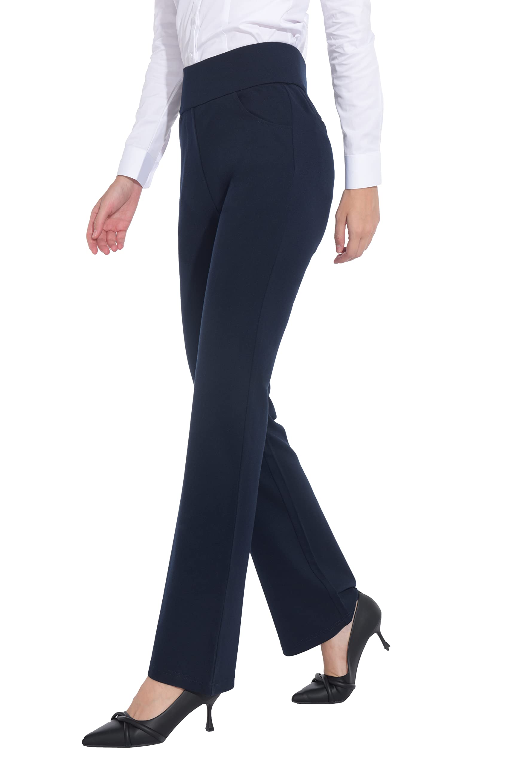 ZTN Women's High Waist Pull-On Dress Pants - Tummy Control Work Pants for Business Casual | Stretch Comfort & 4 Pockets | Perfect for Office, Travel & Professional Meetings
