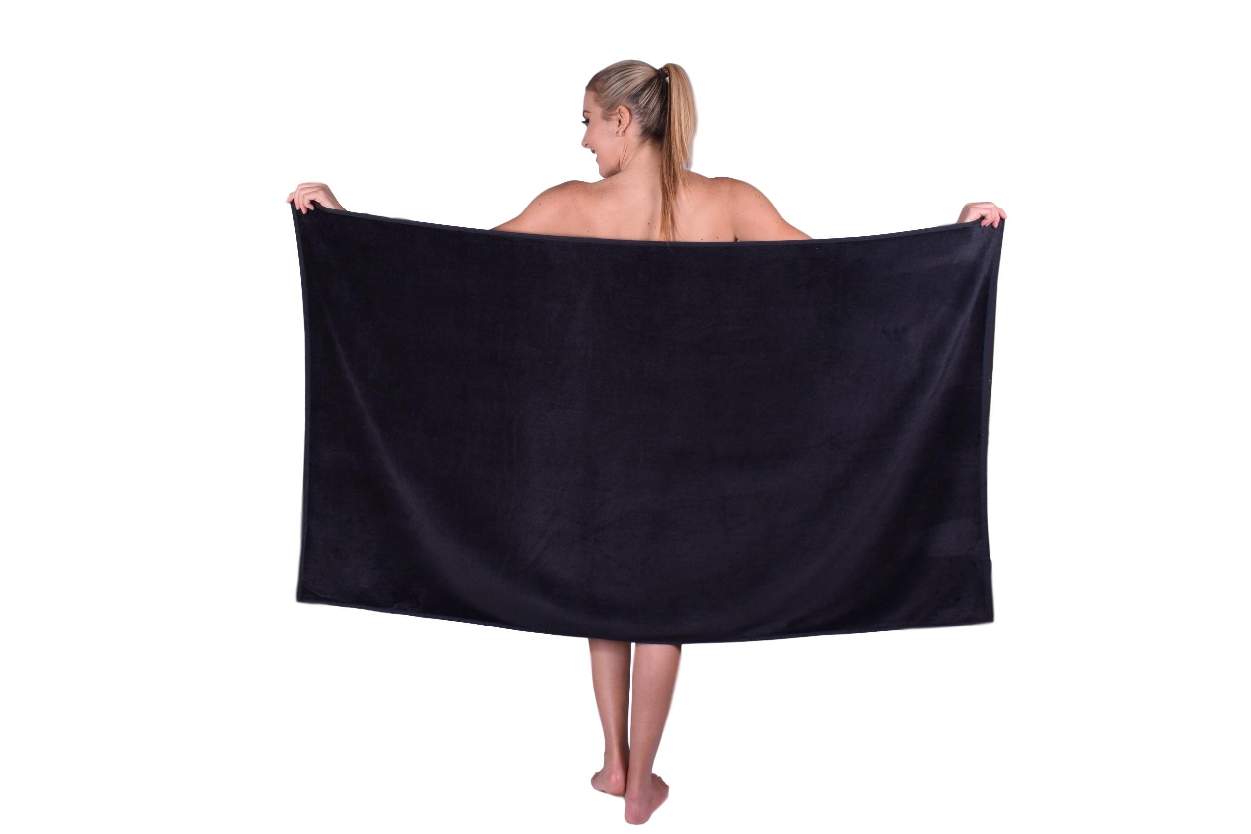 Premium Set of 3 Luxury Plush Velour Bath Towels - Extra Large, Super Soft & Highly Absorbent - Spa, Hotel & Home Use - Beach, Pool & Bath Essentials (Black)
