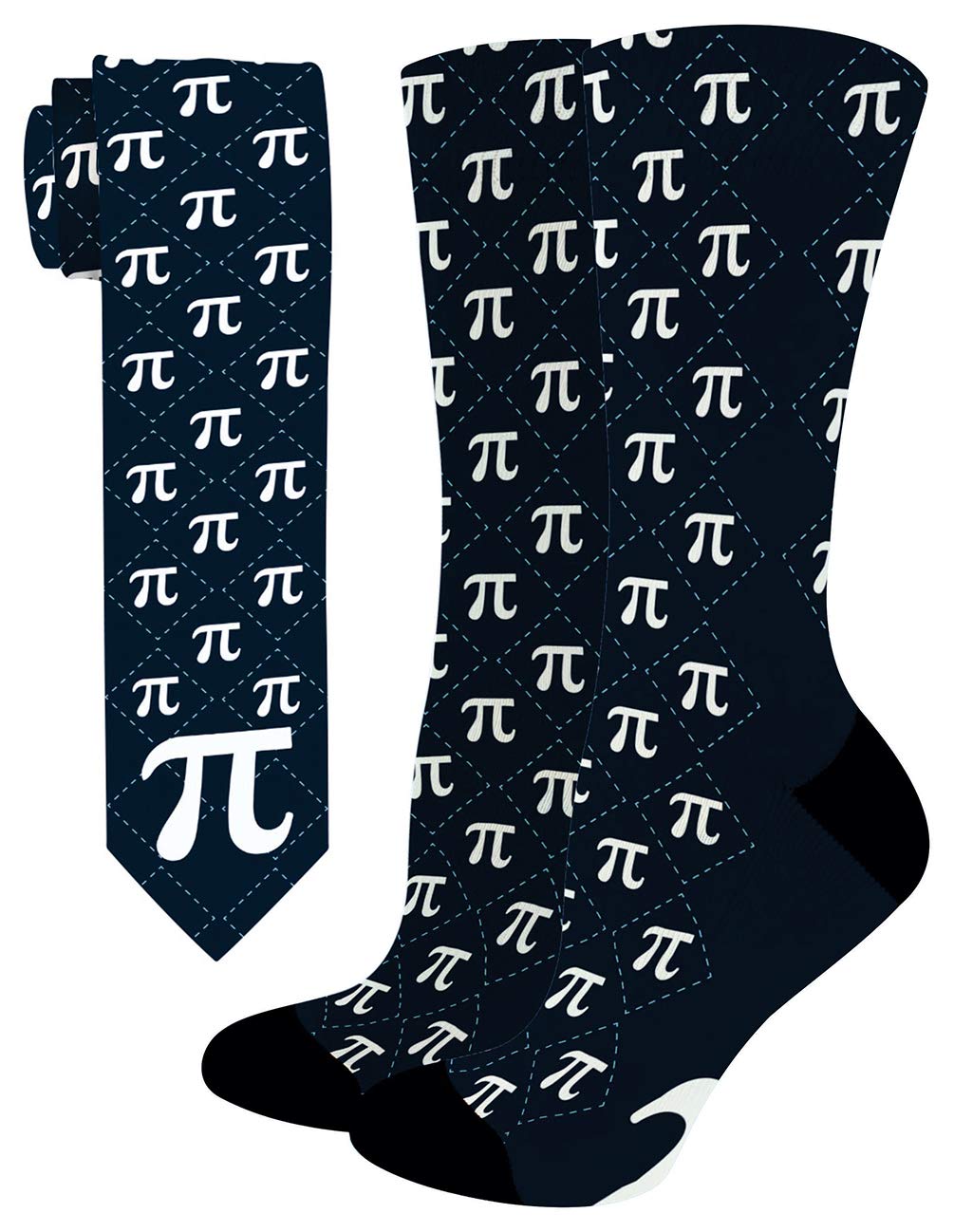 Pi Symbol Math Socks & Necktie Bundle - STEM Gifts for Students, Teachers & Nerds - Perfect for Classrooms, Science Fairs & Geeky Fashion