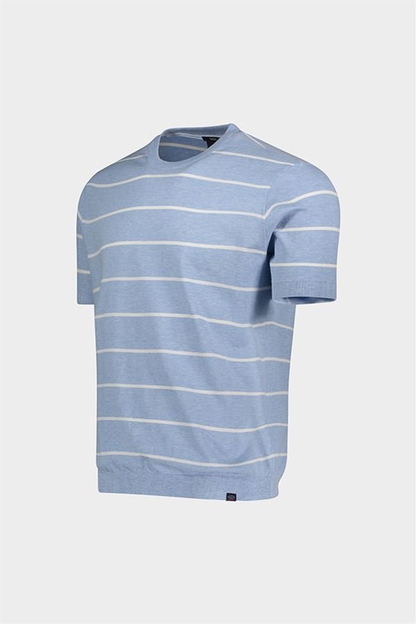 PAUL&SHARK FRESCO Striped Short Sleeve Crew Neck T-Shirt for Men - Blue & White Casual Summer Tee - Perfect for Beach, Travel and Everyday Wear