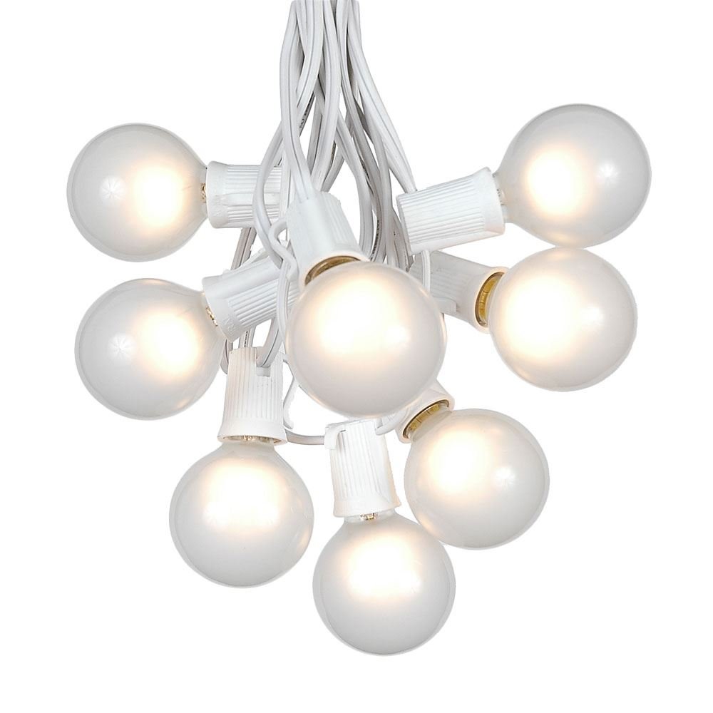 G50 Patio String Lights with 25 Frosted White Globe Bulbs - 25ft Outdoor Hanging Lights for Wedding, Market, Bistro, Café, Garden & Umbrella Decor - Weatherproof White Wire - Perfect for Backyard, Patio & Party Lighting