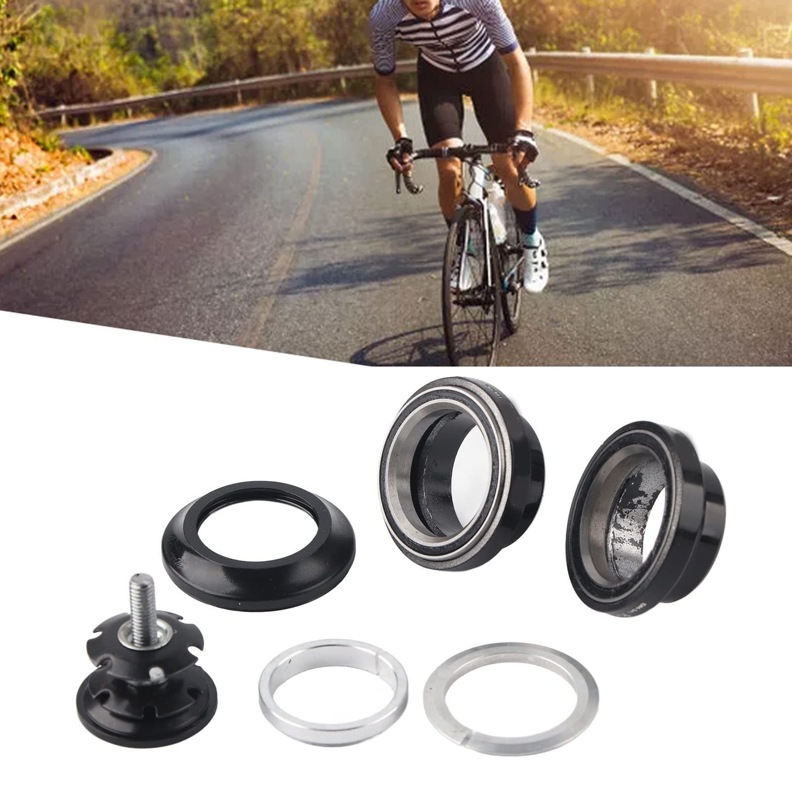 34mm Aluminum Alloy Bicycle Headset - 28.6mm Straight Fork Bearing Steering Stem Bearings for Road & Mountain Bikes - Durable Bike Headset Replacement Part for Smooth Steering