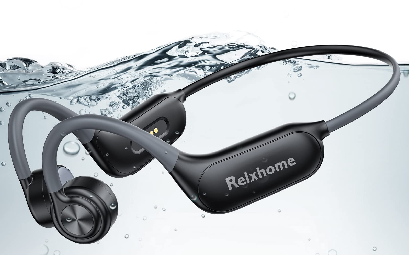 Relxhome Bone Conduction Headphones - Wireless Bluetooth Open Ear Headset with 32GB Built-in MP3 Player, IPX8 Waterproof for Swimming, Running, Cycling & Workout - Comfortable Sports Headphones for Active Lifestyle