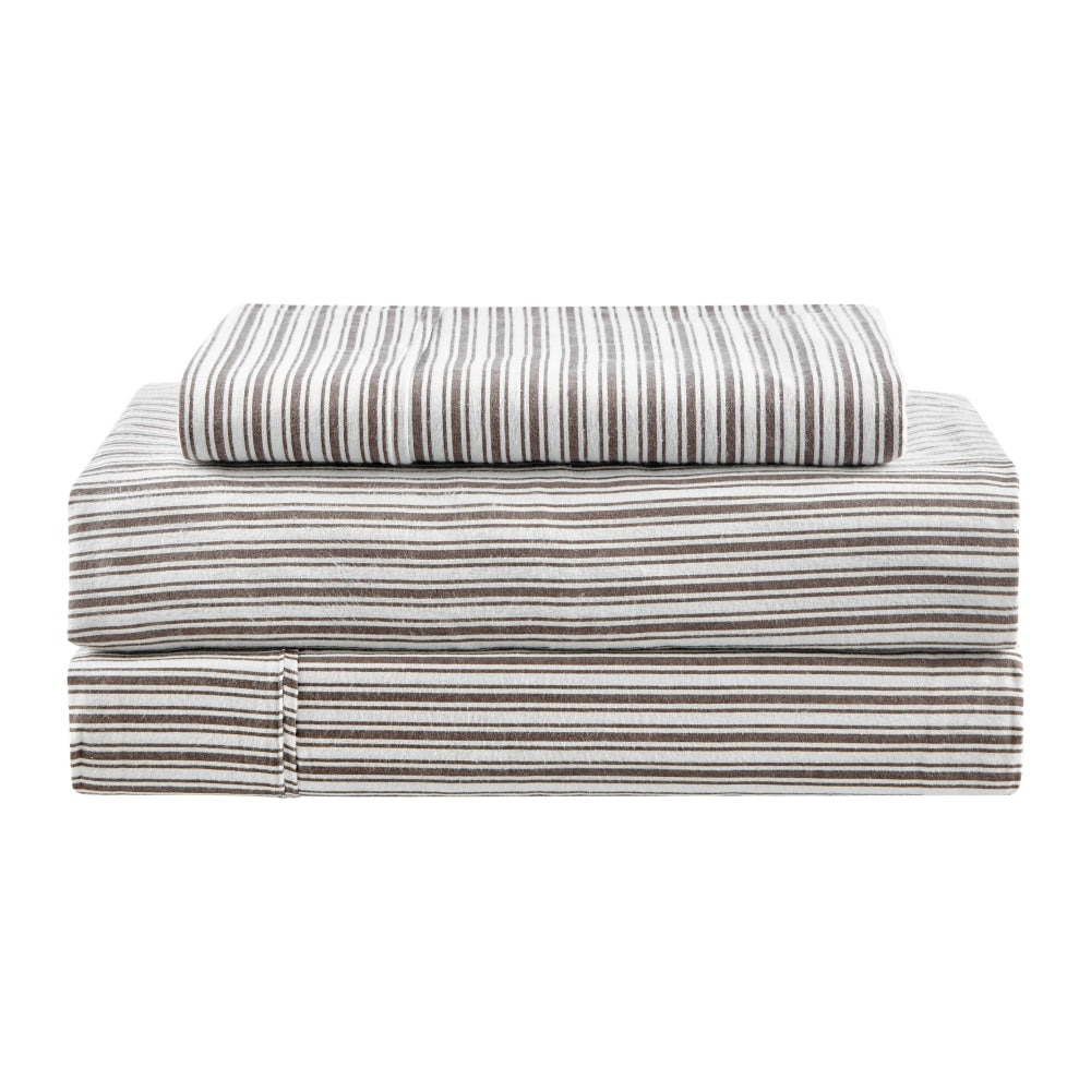 150GSM Striped Flannel Bed Sheet Set - Dark Oak, Single Size - Soft & Cozy for Winter Nights, Perfect for Kids & Adults Bedrooms