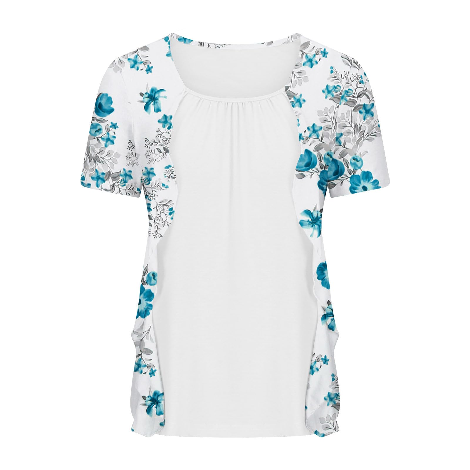 Trendy 2024 Plus Size Women's Short Sleeve Pleated Tunic Blouse - Fake Two Piece Casual Summer Top for Going Out, Dating & Office Wear