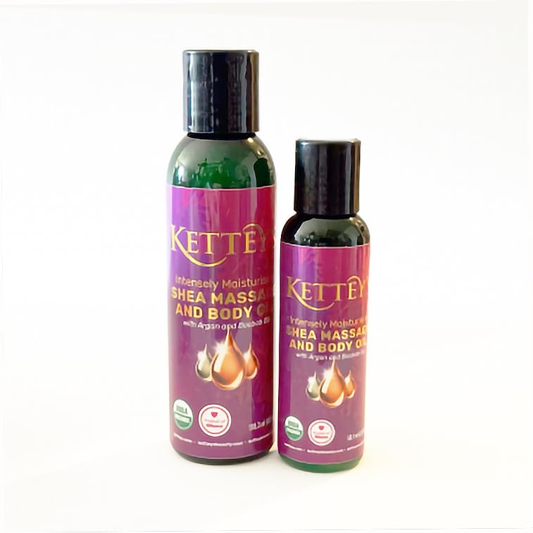 KETTEY'S Natural Shea Butter Body Oil with Argan & Baobab Oils - Deep Moisturizing & Nourishing for Dry Skin - Perfect for Massage, After Shower & Nighttime Skincare Routine