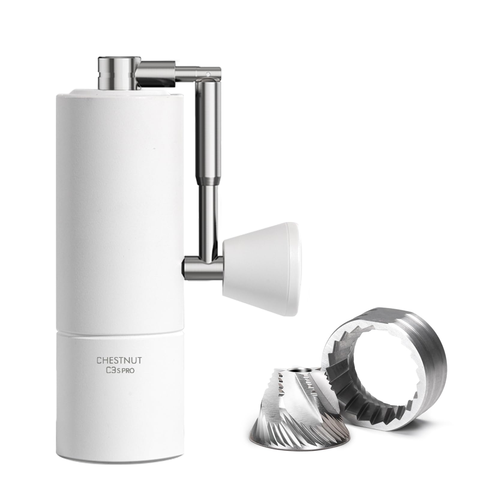 TIMEMORE C3S PRO Manual Coffee Grinder - 20g Capacity, Adjustable Burr, Double Bearing System for Espresso to French Press - Portable for Travel, Camping & Home Use - Premium White Coffee Mill for Barista & Coffee Lovers