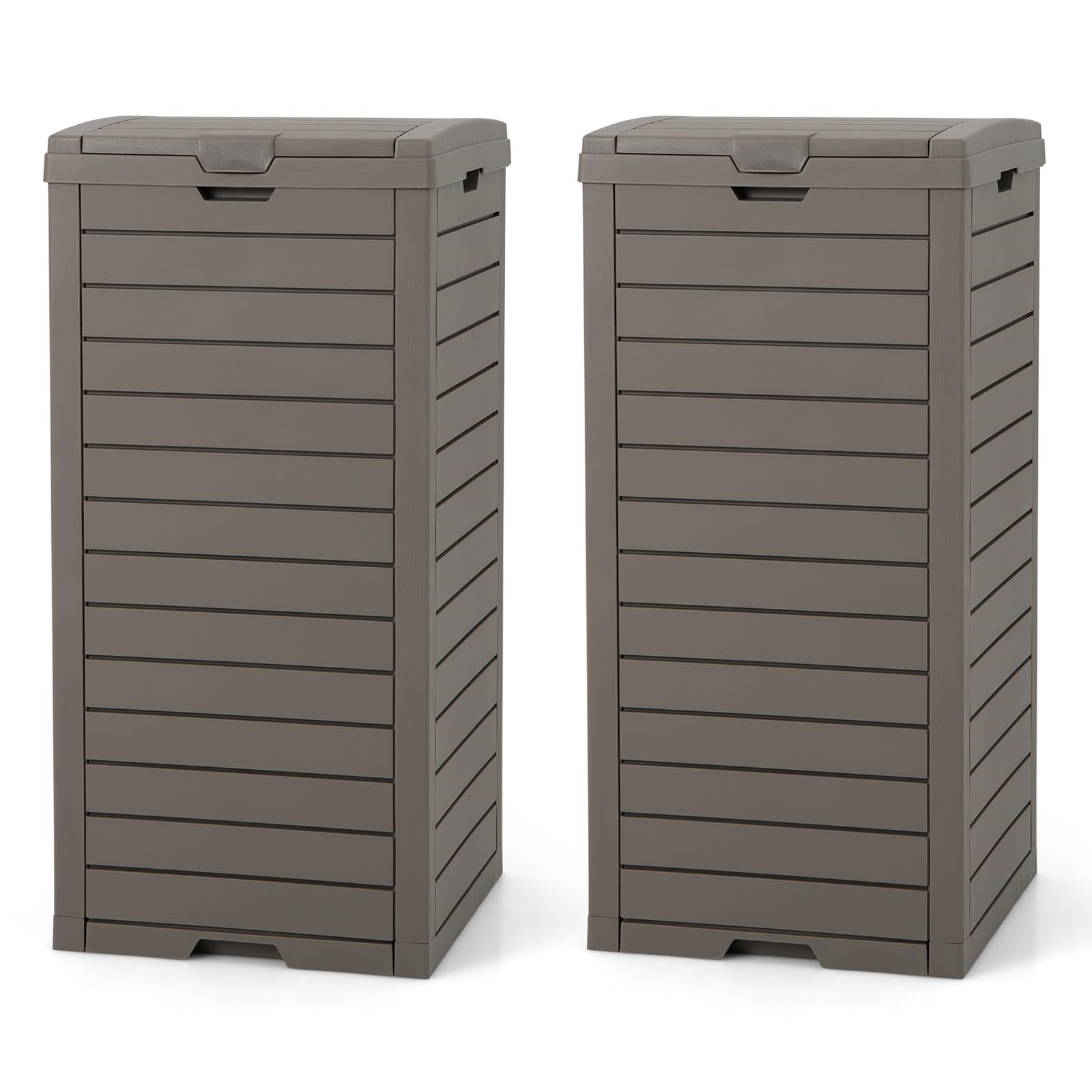 SAFSTAR 31 Gallon Outdoor Trash Can with Lid - Waterproof Large Resin Garbage Bin (16”x16”x34”) for 33-40 Gallon Trash Bags - Slidable Tray Design - Perfect for Patio, Backyard, Deck & Outdoor Spaces - Grey