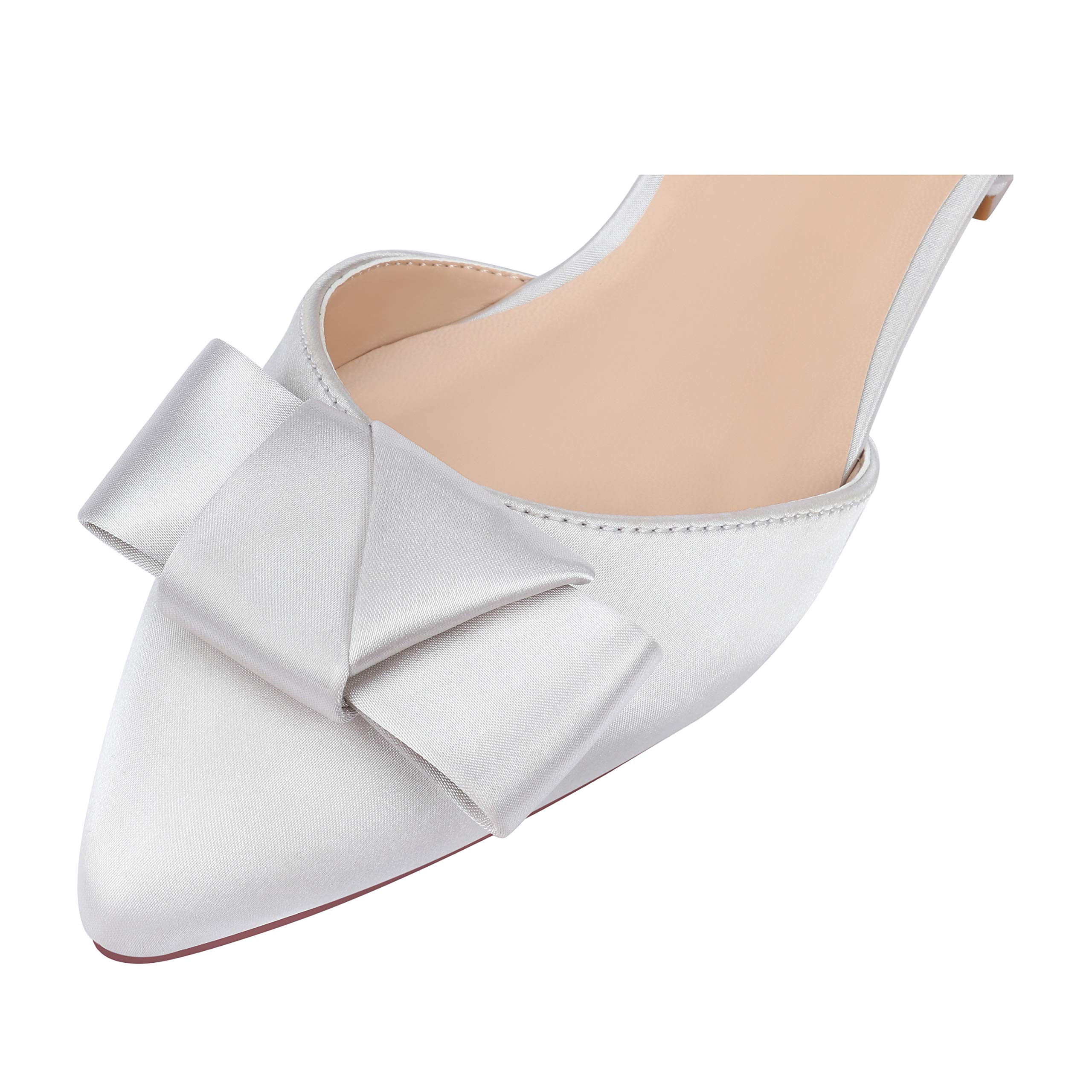 ERIJUNOR Women's Comfortable Low Heel Wedding Shoes - Elegant Bow Knot D'Orsay Pointy Toe Flats for Brides, Bridesmaids & Formal Occasions