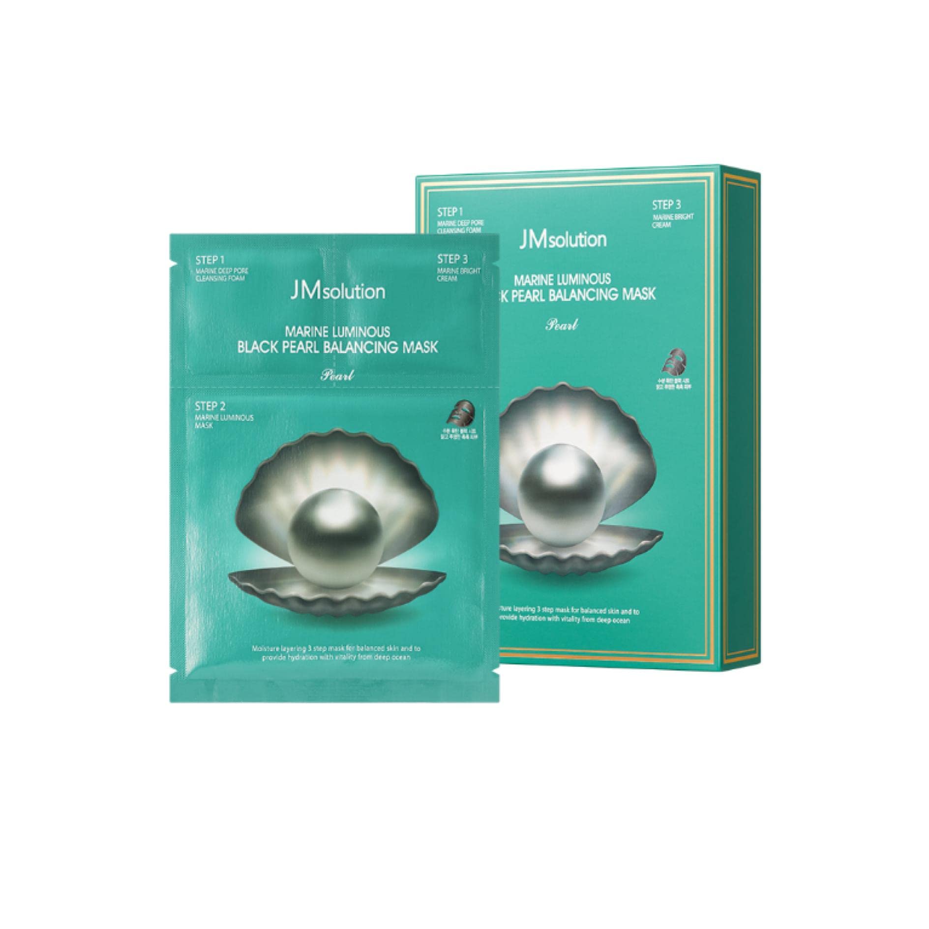 JMSolution Marine Luminous Black Pearl Balancing 3-Step Intensive Care Korean Skincare Facial Mask - 10 Sheets for All Skin Types | Hydrating & Brightening Face Mask for Daily Skincare Routine