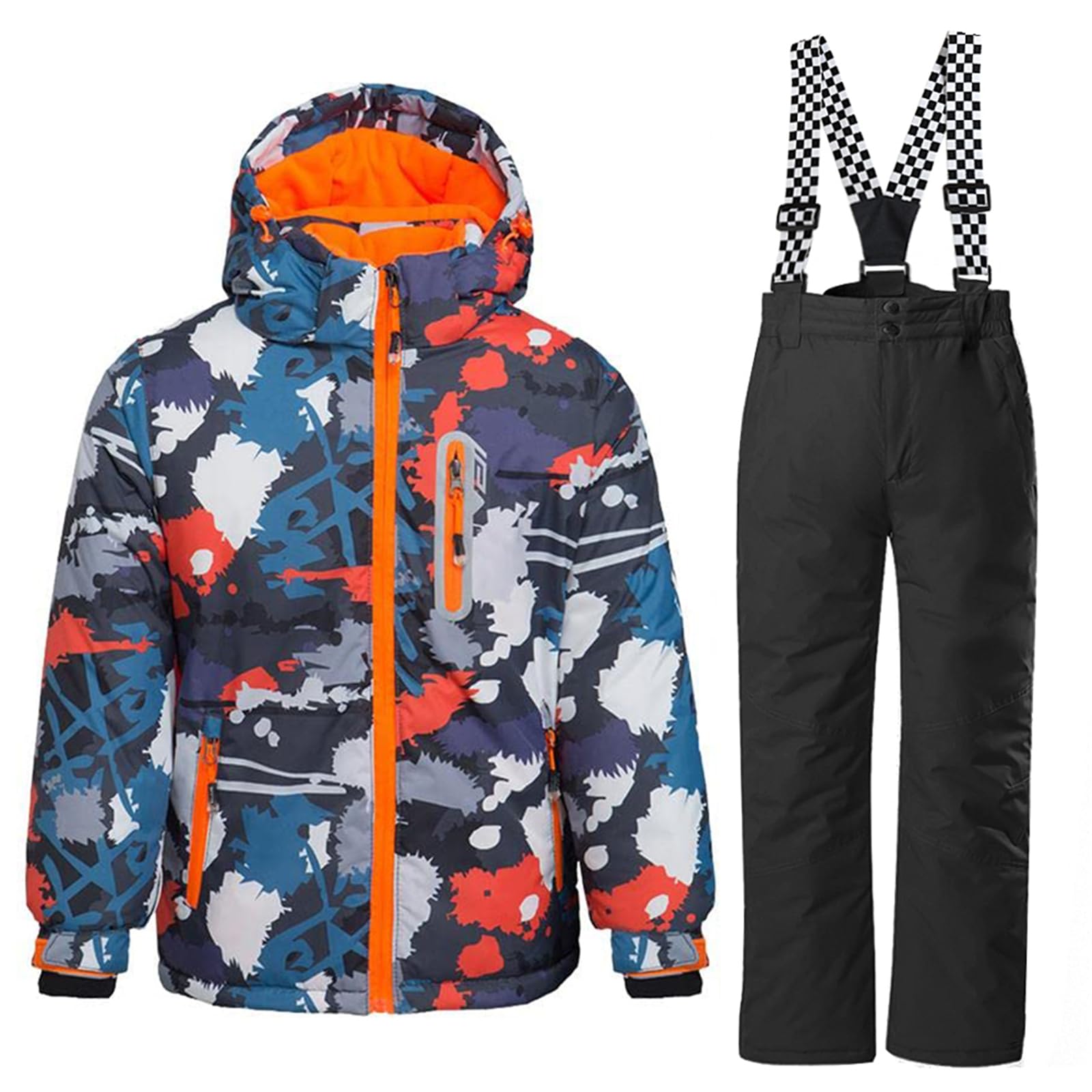 WOWULOVELY Boys' 2-Piece Colorblock Snow Pants & Jacket Set - Waterproof Winter Snowsuit for Skiing, Snowboarding & Outdoor Play | Warm Insulated Snow Gear for Kids