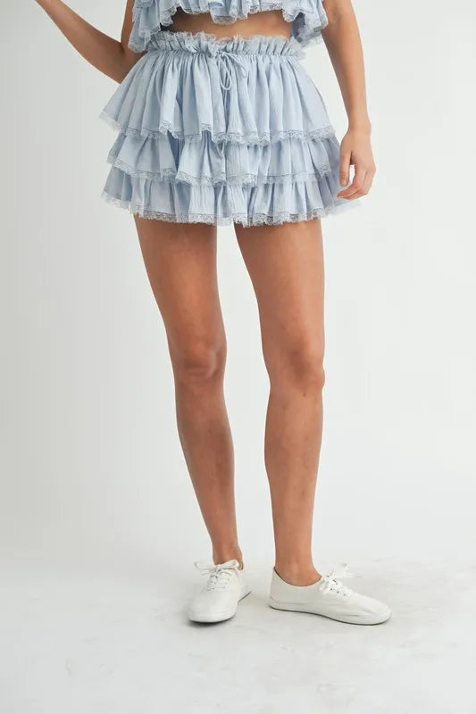 Trendy Ruffle Layered Crop Top and Mini Skirt Set for Women | Summer Outfits, Beachwear, Party Dresses | Perfect for Dates, Vacations & Night Out