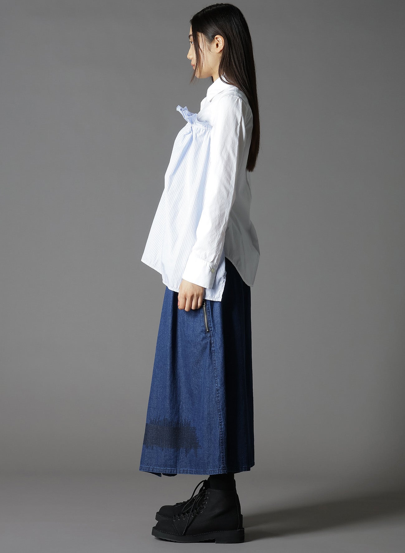 Cotton Broad Stripe Switching Gather Shirts for Women - Casual & Office Wear - Comfortable & Stylish Blouse for Everyday Outfits