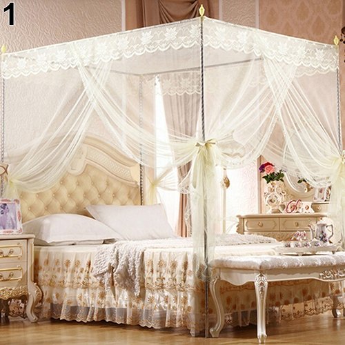 Romantic Princess Lace Canopy Mosquito Net - No Frame Needed for Twin, Full, Queen & King Size Beds - Elegant Beige Bedroom Decor for Girls, Women & Teens - Perfect for Nursery, Dorm Room or Wedding Decor