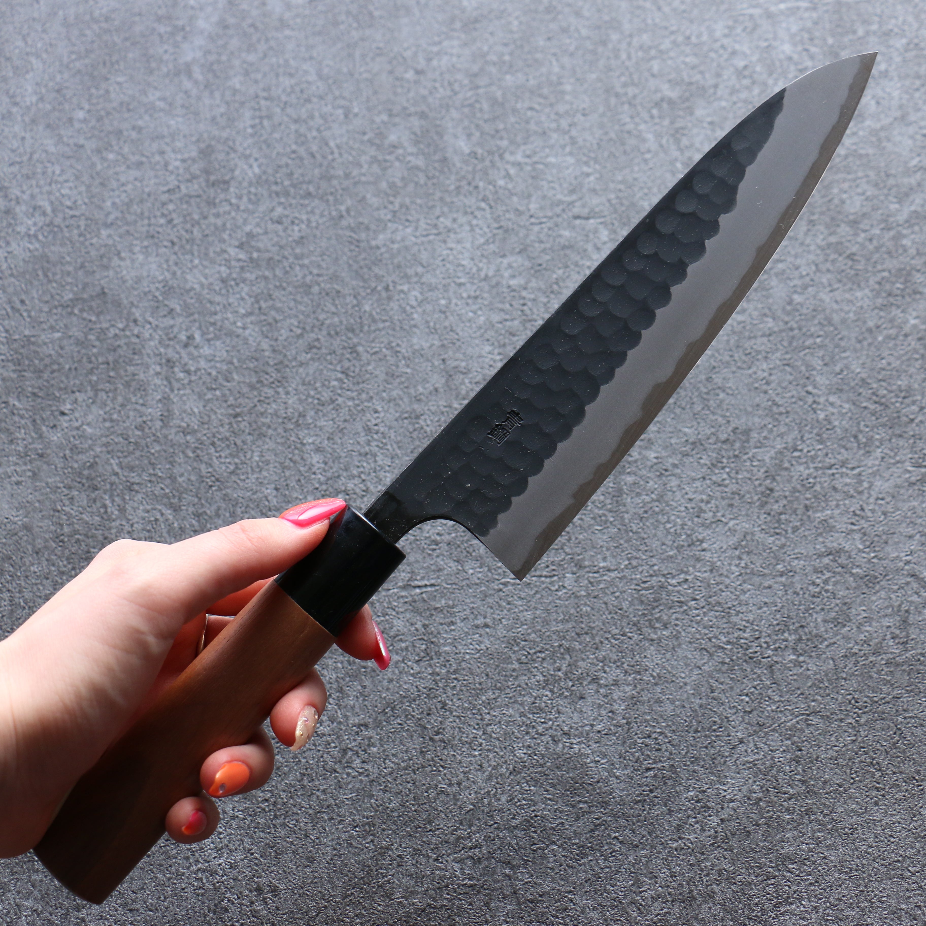 Premium Nao Yamamoto Blue Steel Kurouchi Hammered Gyuto Chef Knife 180mm with Walnut Handle - Perfect for Sushi, Meat Slicing & Professional Kitchen Use