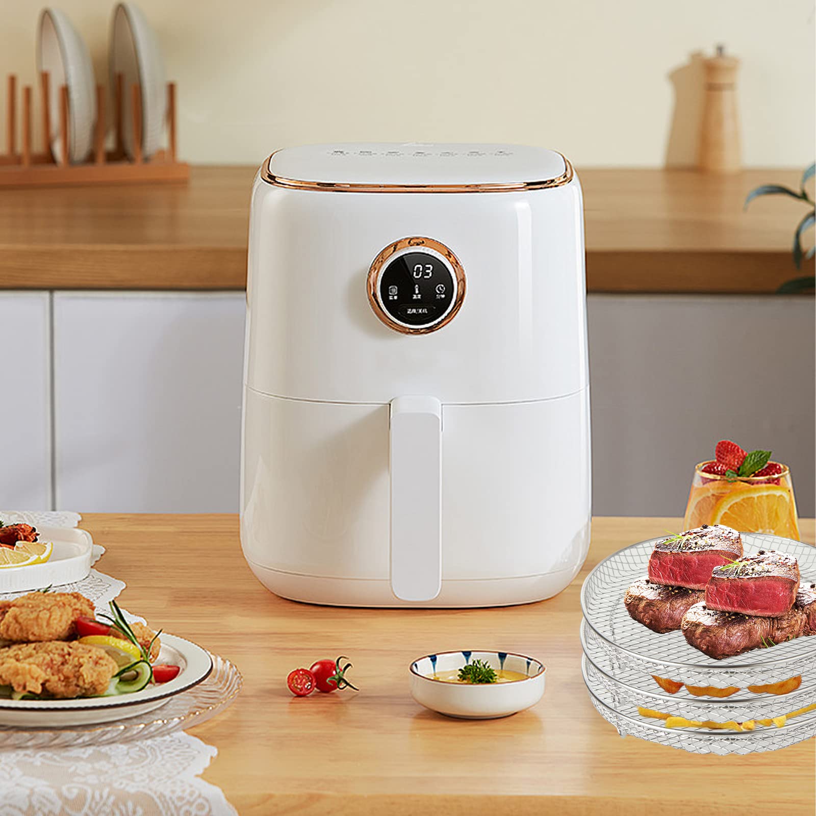 3-Layer Stackable Stainless Steel Air Fryer Basket & Rack - Compatible with Ninja Air Fryer Accessories - Perfect for Crispy Fries, Chicken Wings & Healthy Snacks