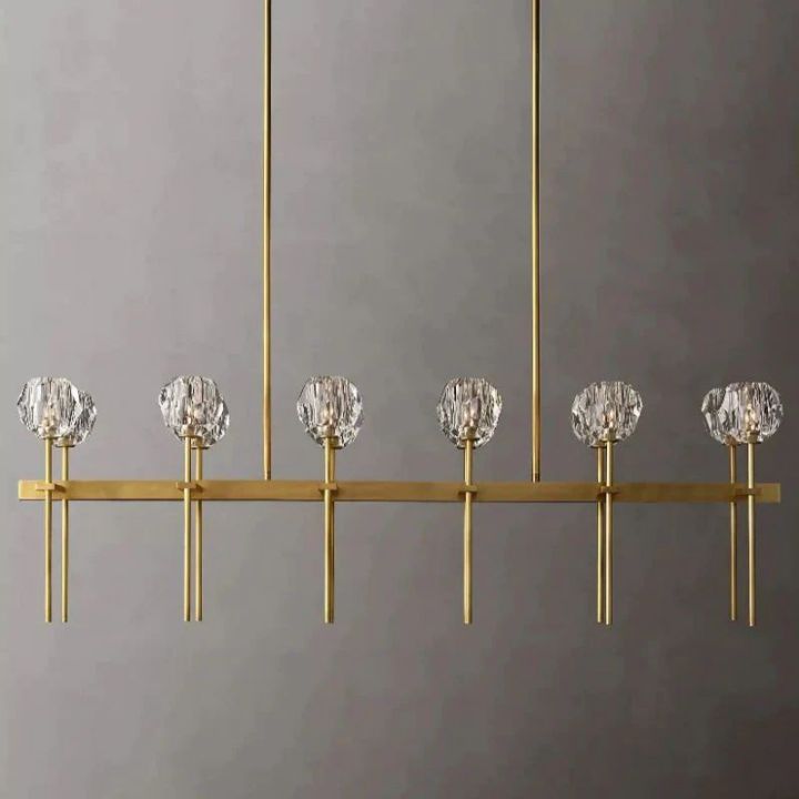 Crystal Ball Double Linear Chandelier - 60 Inch Modern LED Pendant Light for Dining Room, Living Room, Bedroom & Kitchen | Dimmable Hanging Fixture with Clear Glass Shades | Perfect for Home, Office & Restaurant Decor