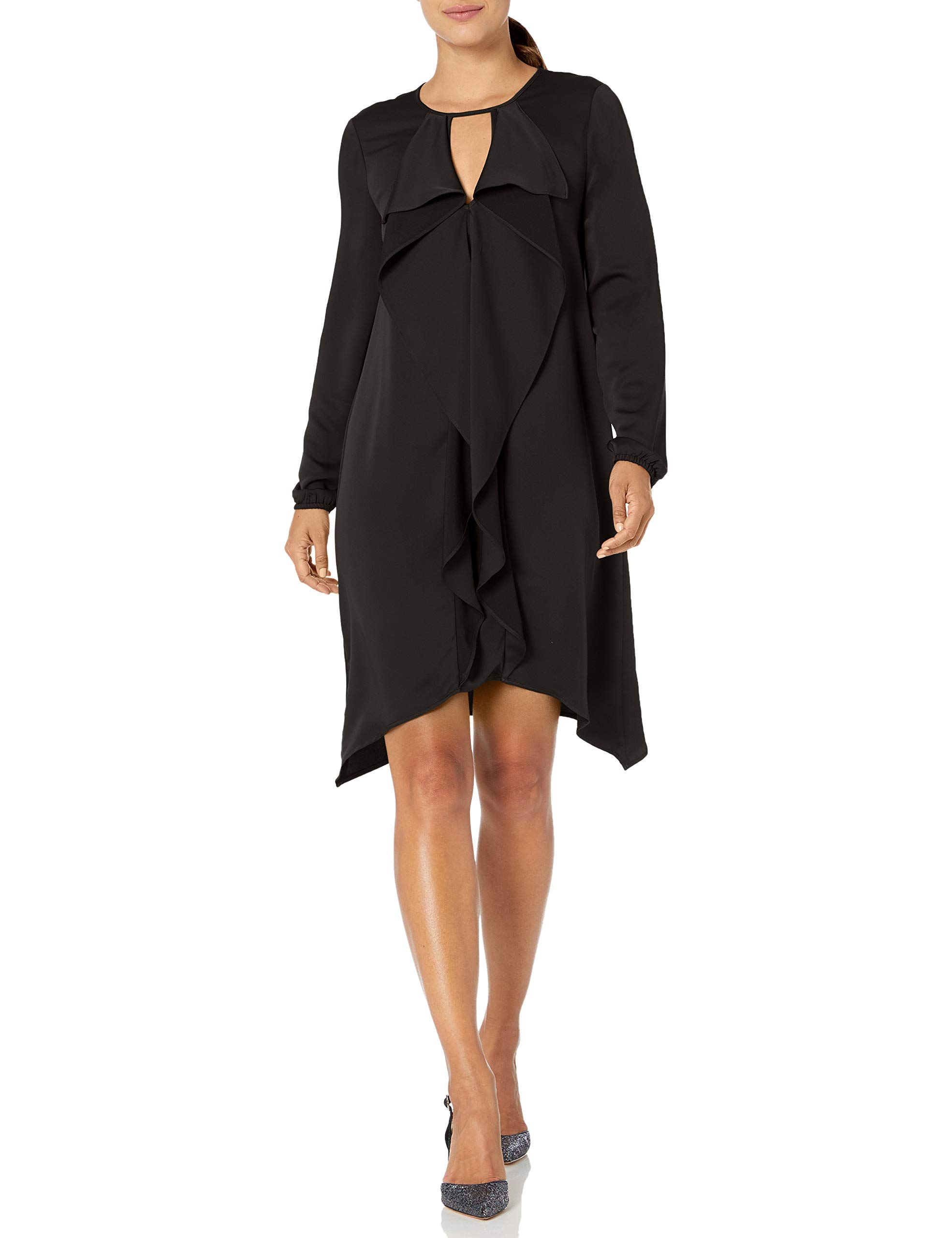 BCBGMAXAZRIA Women's Keyhole Trapeze Dress - Flowy A-Line Midi Dress with V-Neck & Sleeveless Design for Cocktail Parties, Weddings & Summer Outings