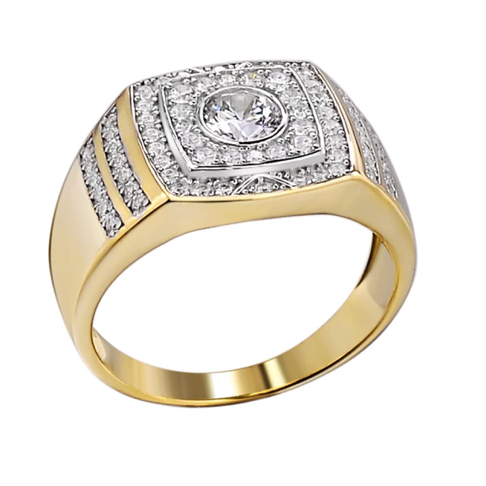 14K Gold Plated 925 Sterling Silver Moissanite Hip Hop Ring for Men - 1.35ct VVS D Color GRA Certified Iced Out Ring - Perfect for Rap Artists, Streetwear Fashion & Luxury Gift Giving