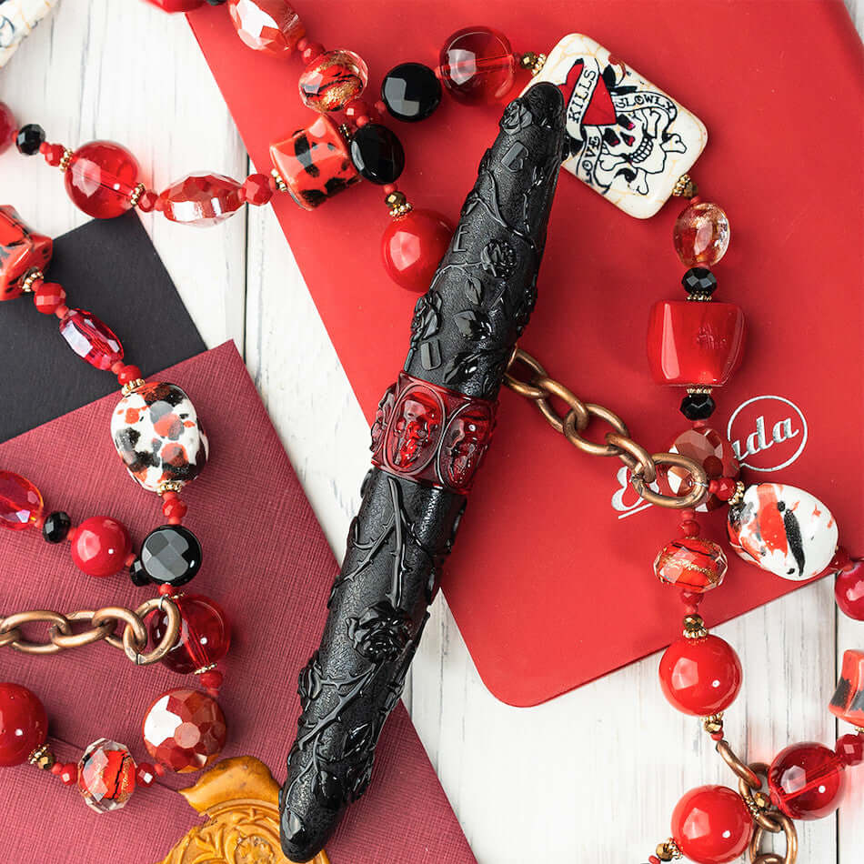 Benu Skull & Roses Fountain Pen - Premium Writing Instrument for Calligraphy & Signature - Perfect for Gifts, Collectors & Gothic Style Enthusiasts