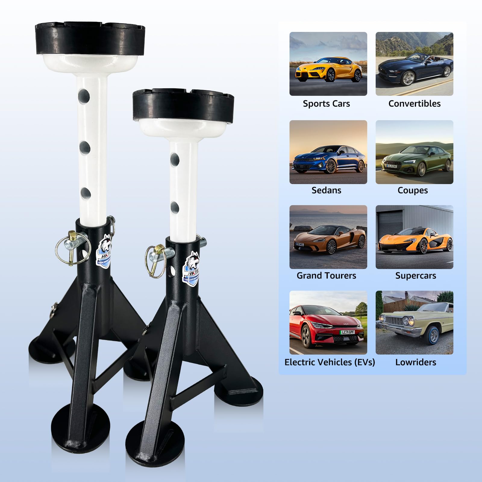 HKTE 4 Ton Heavy Duty Jack Stands - Low Profile Design with Security Locking Pins, 8000 lbs Capacity (2 Pack) - Perfect for Car Repair, Vehicle Maintenance & Garage Safety