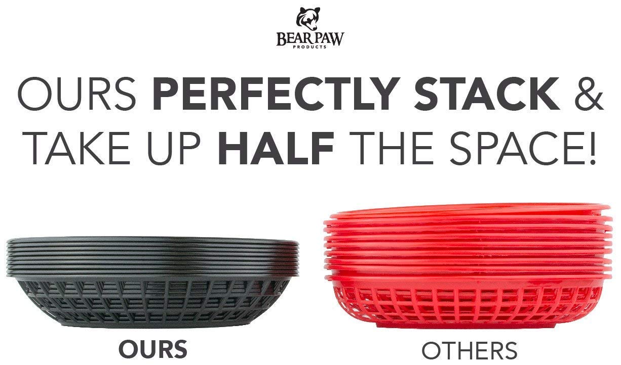 Bear Paws Plastic Oval Serving Baskets - 12-Pack Red Restaurant & Deli Trays for Fries, Burgers, Crawfish - Perfect for Parties, Picnics & Food Service
