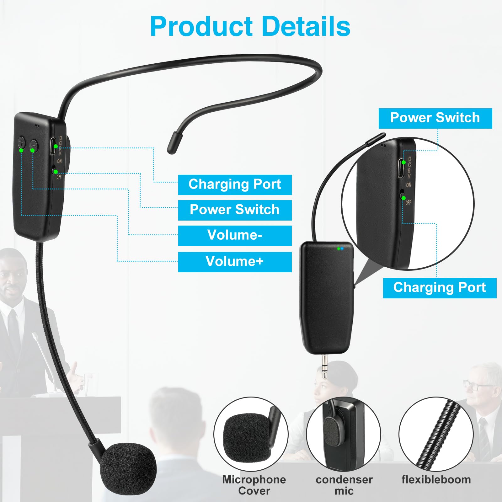 2.4G Dual Wireless Microphone System for 2 People - 160ft Range Karaoke Headset Mics for Speakers, Amplifiers & PA Systems - Perfect for Home Karaoke, Yoga Classes, Fitness Training & Teaching Sessions