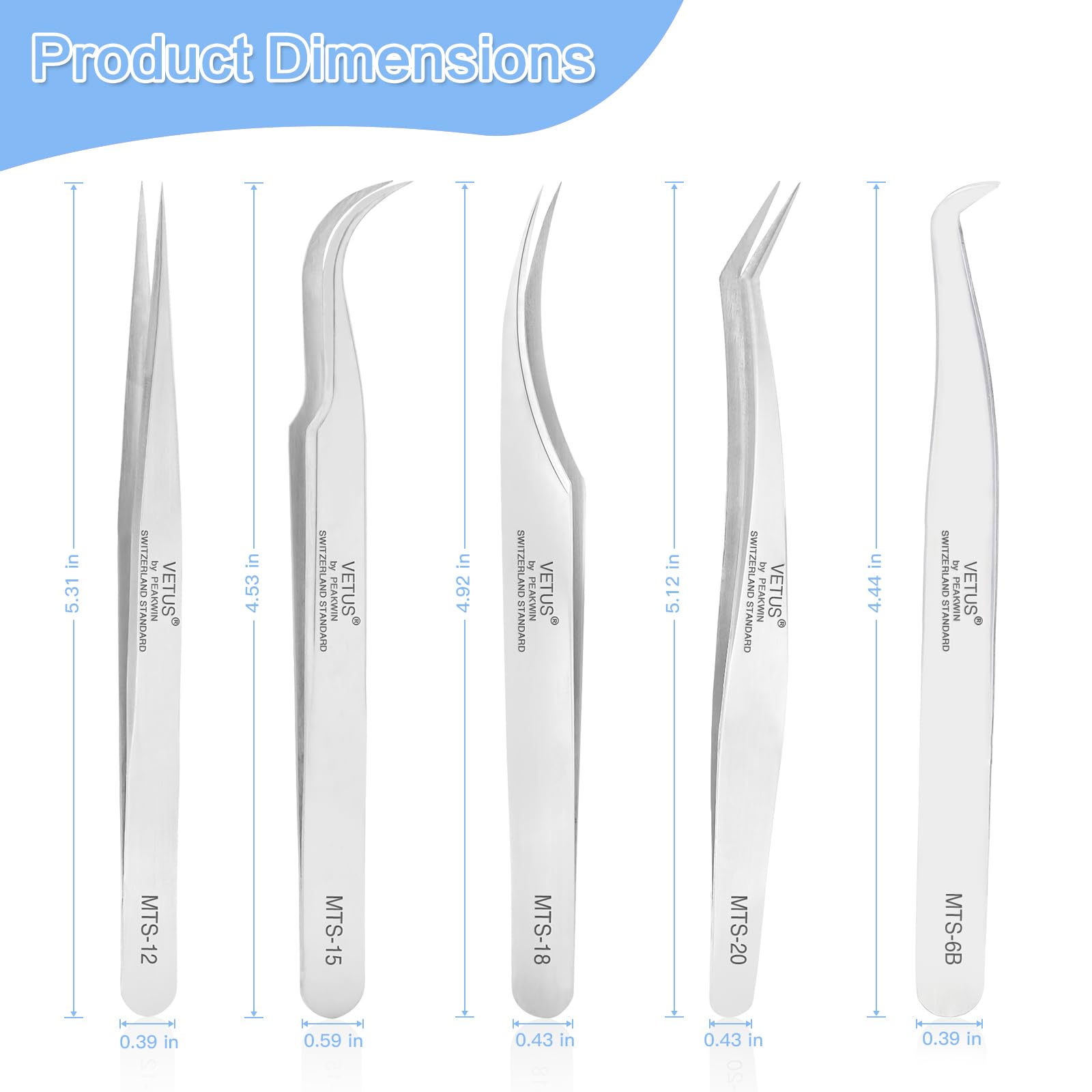 Professional Eyelash Extension Tweezers Set of 5 - Straight, J Curve & 45 Degree Isolation Tweezers for Individual & Volume Lashes | Perfect for Salon & Home Lash Application