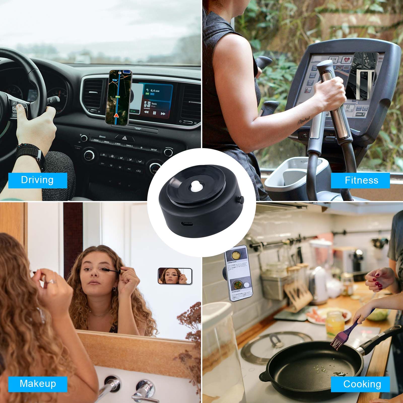 Strong Magnetic Car Phone Holder - 360° Rotatable Dashboard & Windshield Mount with Adjustable Suction Cup for iPhone, Samsung, Google Pixel - Perfect for Driving, Gym, Workouts (Black)